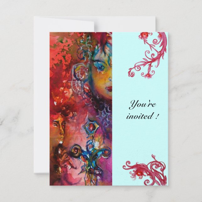 EXCALIBUR , bright red ,pink blue Invitation (Front)