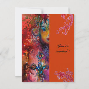 EXCALIBUR , bright red ,pink blue orange Invitation