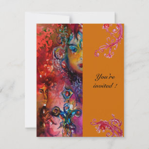 EXCALIBUR , bright red ,pink blue orange Invitation