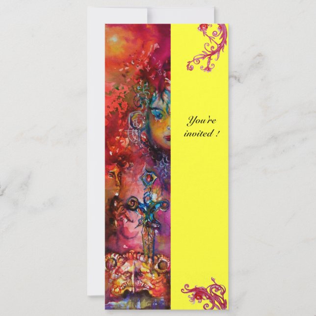 EXCALIBUR , bright red ,pink blue yellow Invitation (Front)