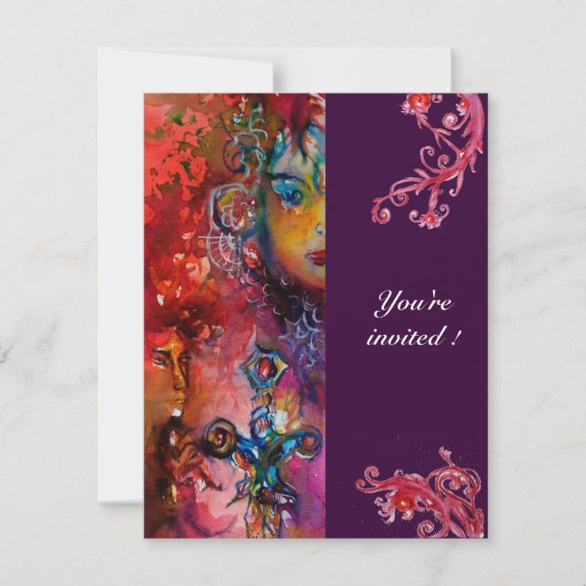 EXCALIBUR , bright red ,purple Invitation (Front)