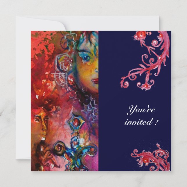 EXCALIBUR , bright red ,purple Invitation (Front)