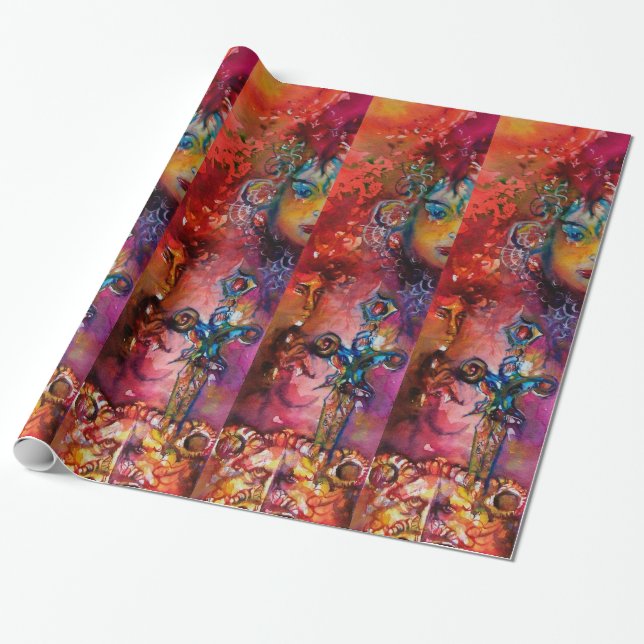 EXCALIBUR ,red purple blue Wrapping Paper (Unrolled)
