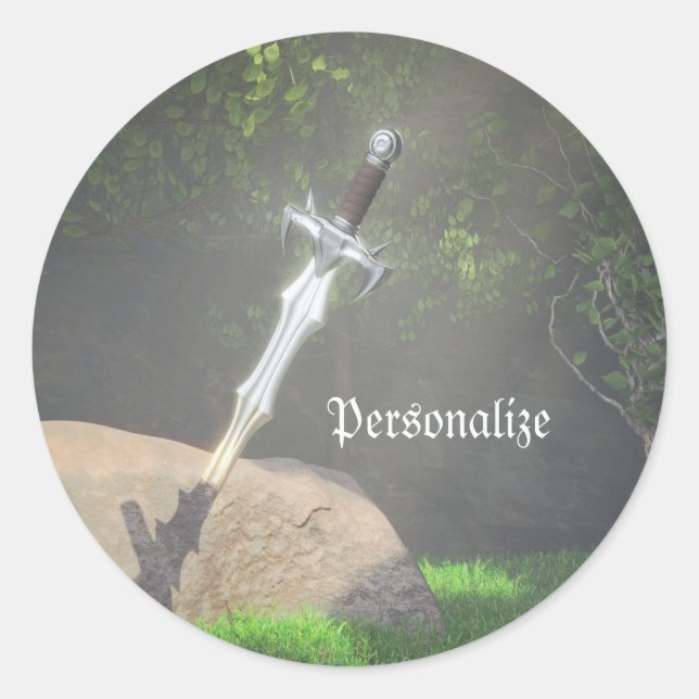 Excalibur Sword in Stone Fantasy Mythical Classic Round Sticker (Front)