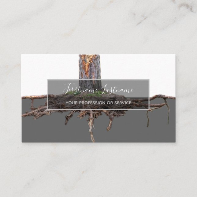 Excavated tree roots grey transparent rectangle business card (Front)