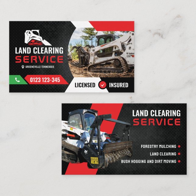 Excavating, Forestry mulching, land clearing Business Card (Front/Back)