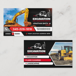 Excavating, Landcliering, Landscaping,construction Business Card