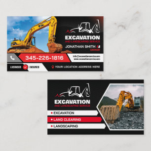 Excavating, Landcliering, Landscaping,construction Business Card