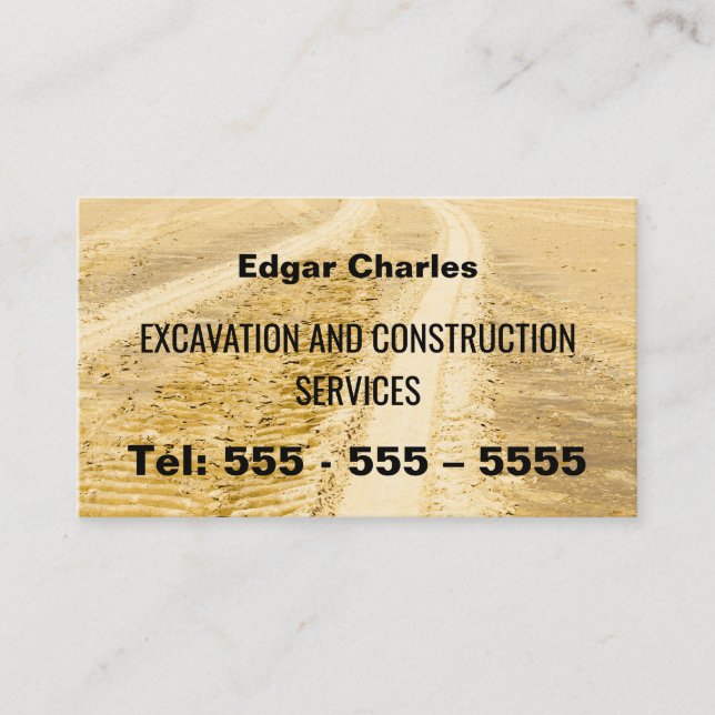 Excavation Construction Sand Tracks Business Card (Front)