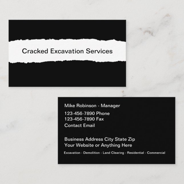 Excavation Demolition Land Clearing Business Card (Front/Back)