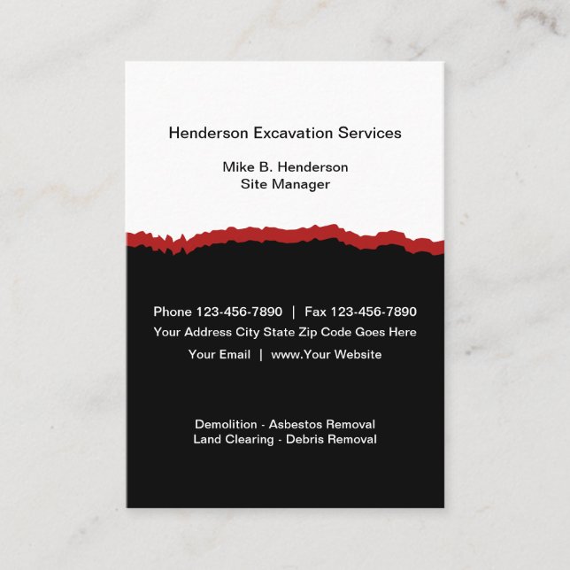 Excavation Services Modern Vertical Business Cards (Front)