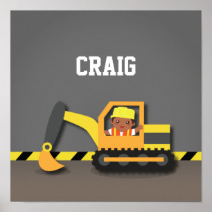 Excavator Construction African American Boy Room Poster