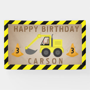 Excavator Construction Birthday Banner