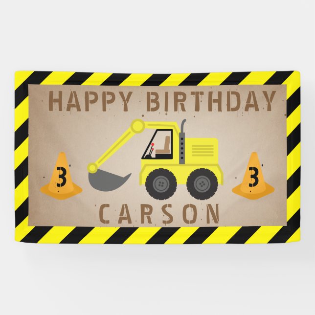 Excavator Construction Birthday Banner (Horizontal)
