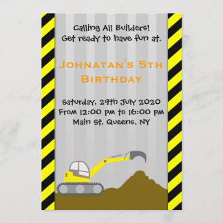 Excavator Construction Birthday Invitation