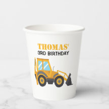 Excavator Construction Birthday Paper Cups