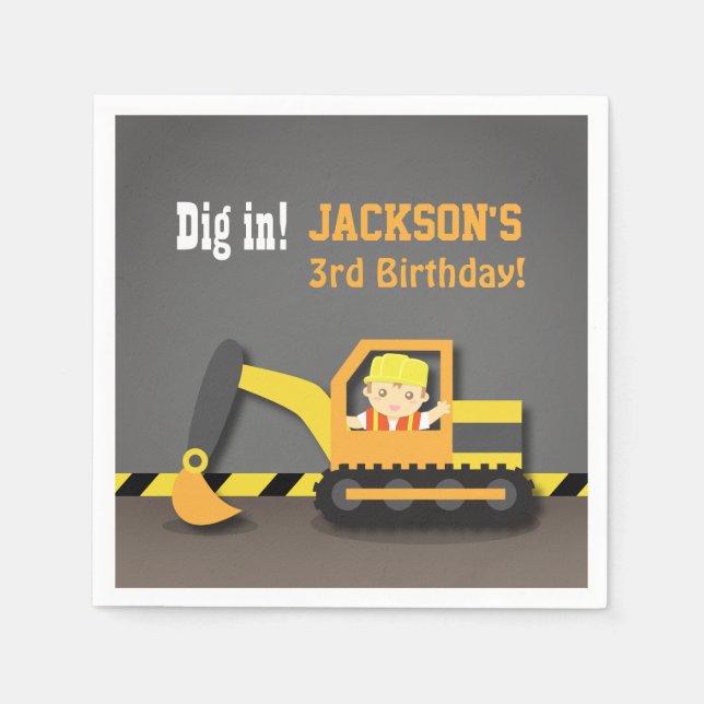 Excavator Construction Birthday Party Supplies Napkin (Front)