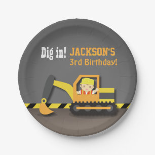 Excavator Construction Birthday Party Supplies Paper Plate