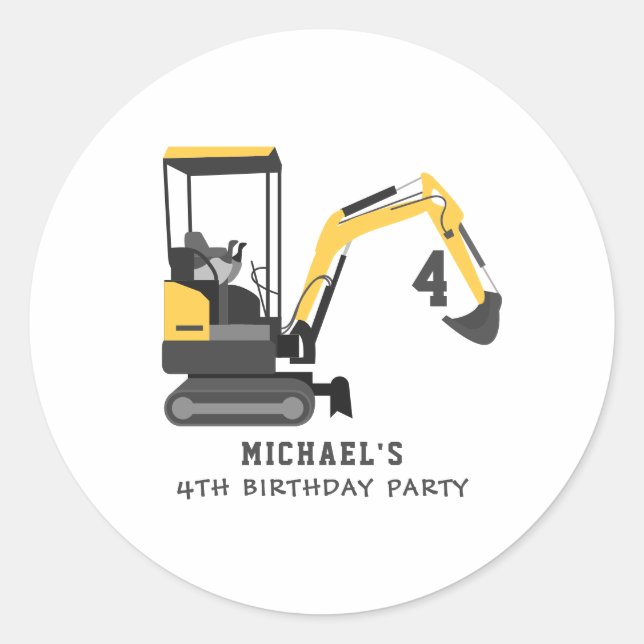 Excavator Construction Builder Any Age Birthday Classic Round Sticker (Front)
