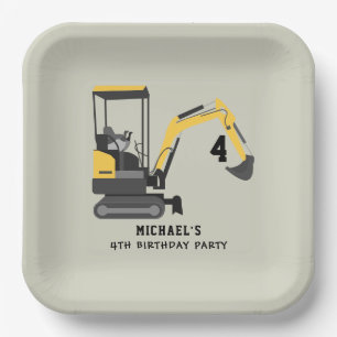 Excavator Construction Builder Any Age Birthday Paper Plate