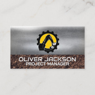 Excavator Construction   Builder Logo   Metallic Business Card