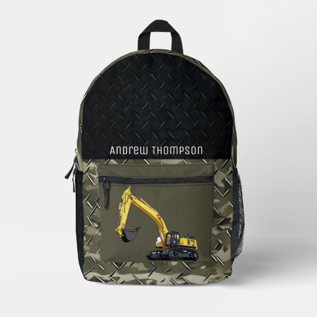 Excavator Construction Equipment Cool Camo Printed Backpack (Front)