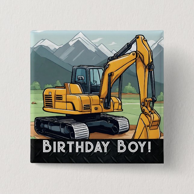 Excavator Construction Equipment Digger Birthday  15 Cm Square Badge (Front)