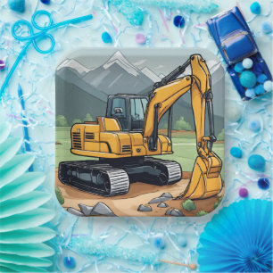Excavator Construction Equipment Digger Birthday  Paper Plate