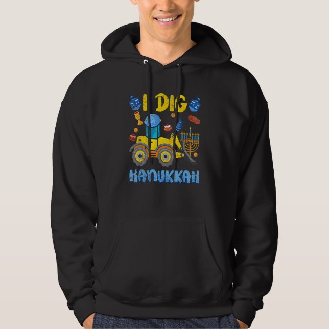 Excavator Construction I Dig Hanukkah Toddler Boys Hoodie (Front)