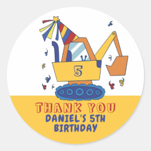Excavator Construction Kids Boys Birthday Party Classic Round Sticker