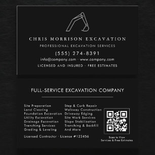 Excavator Construction Operator QR Code Business Card