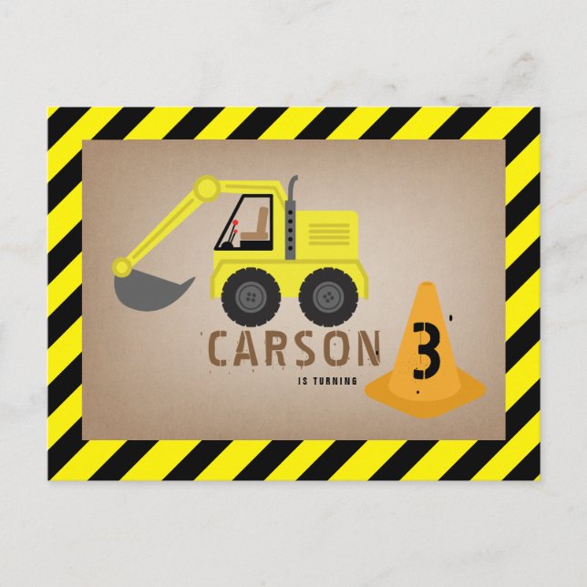 Excavator Construction Theme Birthday Postcard (Front)