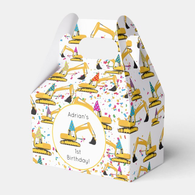 Excavator Construction Truck Birthday Party Favour Box (Front Side)