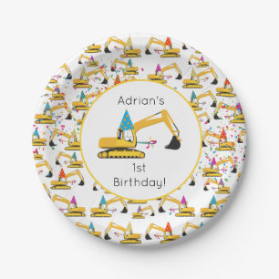 Excavator Construction Truck Birthday Party  Paper Plate