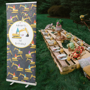 Excavator Construction Truck Birthday Party Retractable Banner