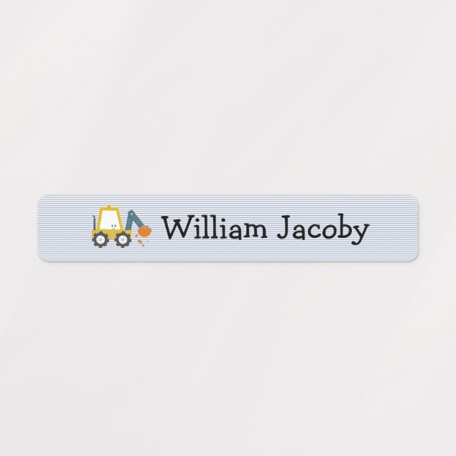 Excavator Construction Truck Blue Stri Name Labels (Design 1)