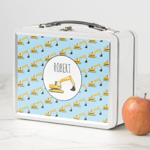 Excavator Construction Truck Customised Boys Name  Metal Lunch Box