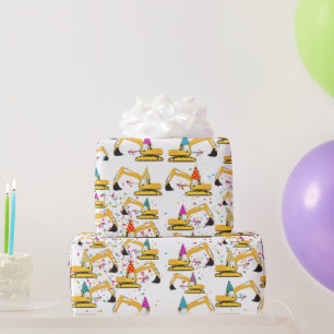 Excavator Construction Truck Party Pattern  Wrapping Paper