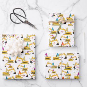 Excavator Construction Truck Party Pattern Wrapping Paper Sheet