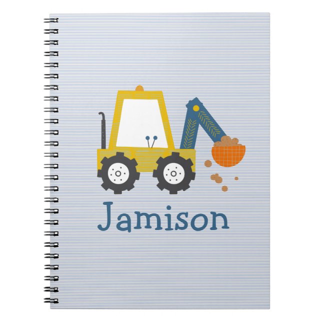 Excavator Construction Truck Striped Notebook (Front)