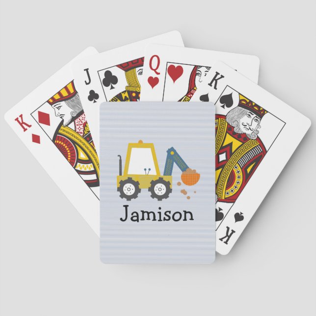 Excavator Construction Truck Striped  Playing Cards (Back)