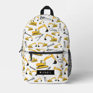 Excavator Construction Trucks and Tools Boys Name Printed Backpack