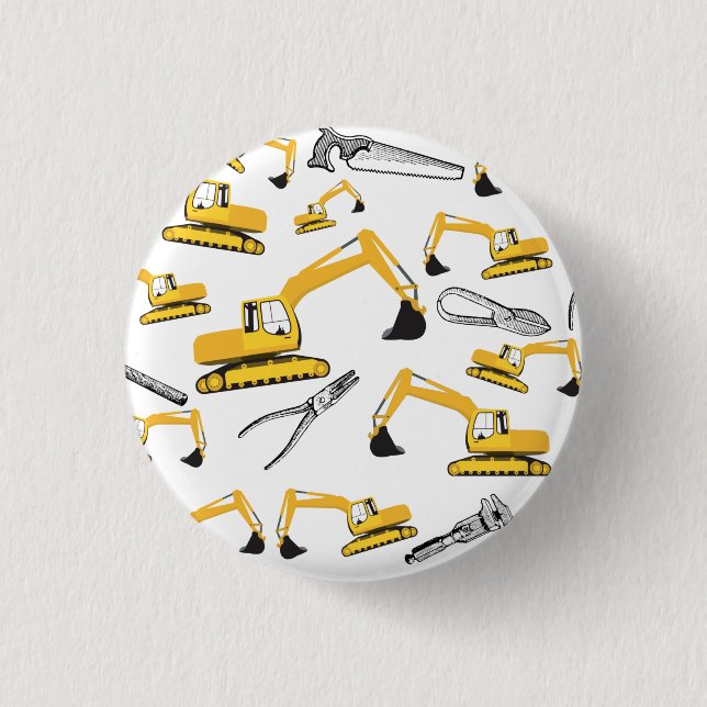 Excavator Construction Trucks and Tools Pattern 3 Cm Round Badge (Front)