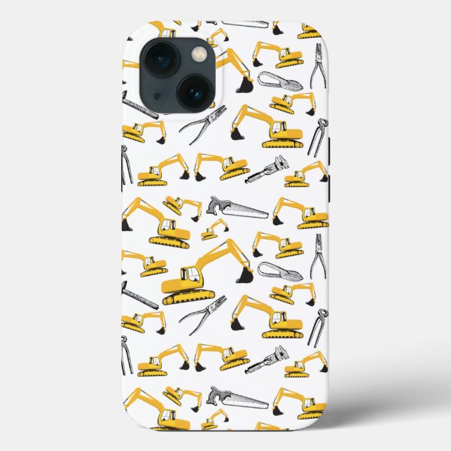 Excavator Construction Trucks and Tools Pattern Case-Mate iPhone Case (Back)