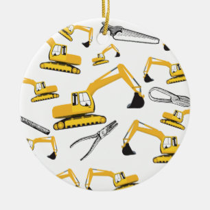 Excavator Construction Trucks and Tools Pattern Ceramic Tree Decoration