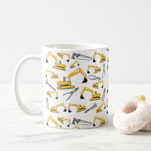 Excavator Construction Trucks and Tools Pattern Coffee Mug