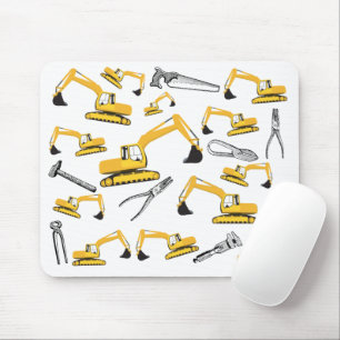 Excavator Construction Trucks and Tools Pattern Mouse Mat