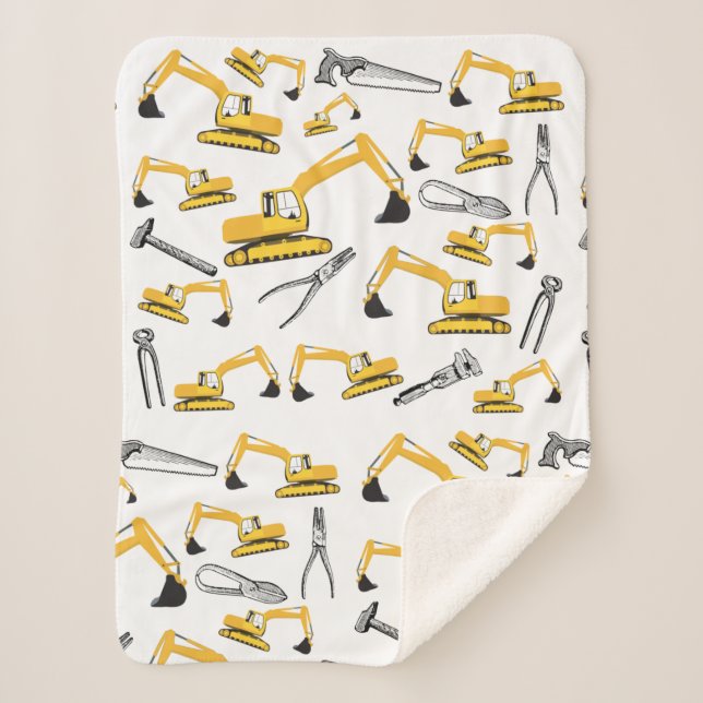 Excavator Construction Trucks and Tools Pattern Sherpa Blanket (Front)