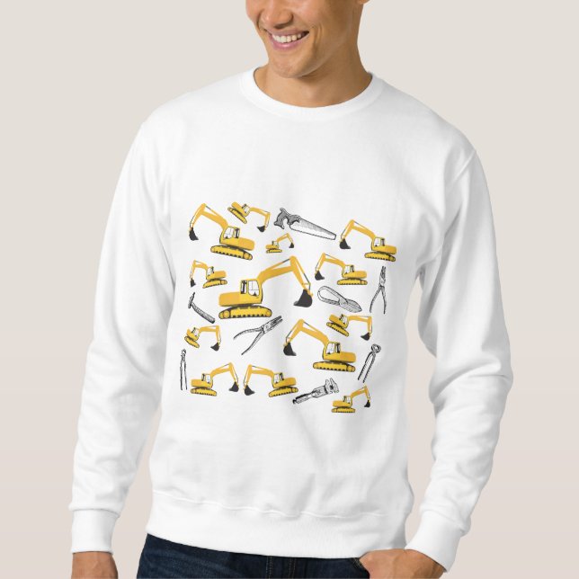 Excavator Construction Trucks and Tools Pattern Sweatshirt (Front)