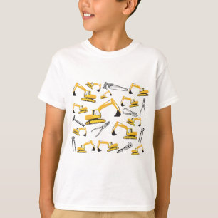 Excavator Construction Trucks and Tools Pattern T-Shirt